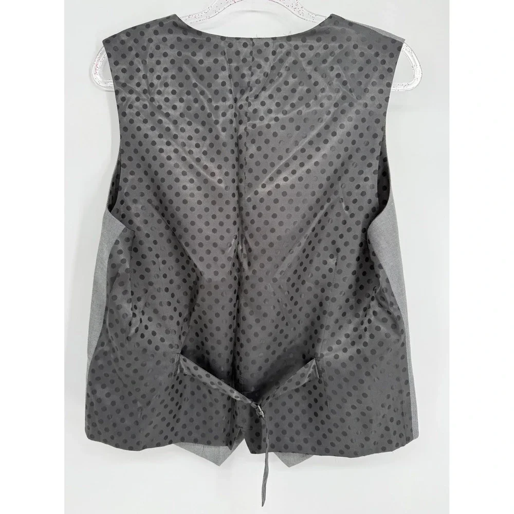 Perry Ellis Mens Gray Textured Suit Dress Vest‎ Waistcoat Polka Dot Back Sz L